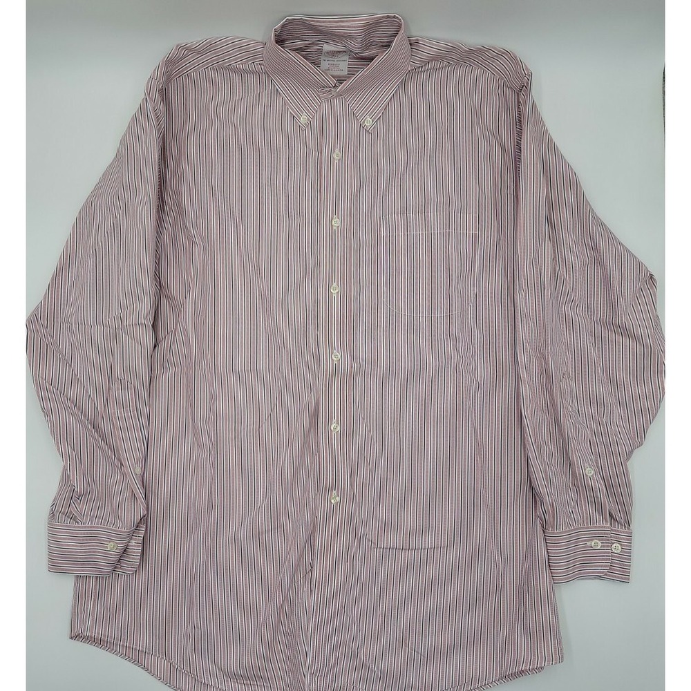 BROOKS BROTHERS 346 Regular Fit 16-2/3 Pink with Gray Stripes Pocket Shirt #C163